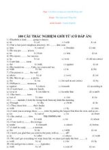 100 Câu trắc nghiệm giới từ (Có đáp án) - Môn Tiếng Anh Lớp 12